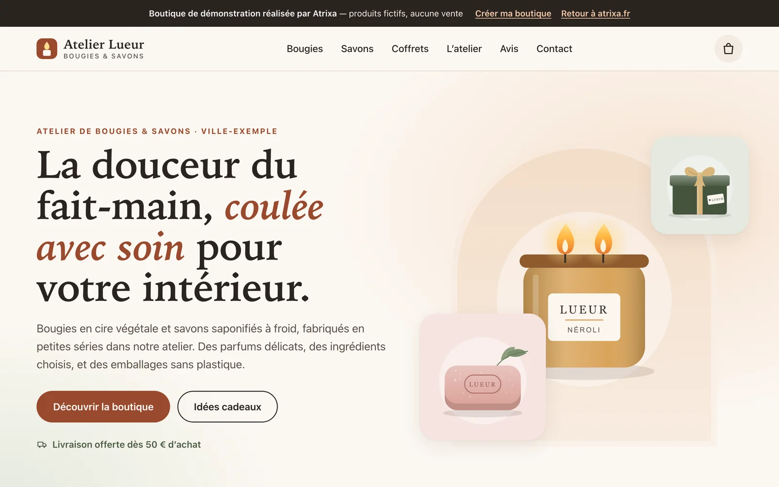 Aperçu de la boutique en ligne de démonstration d'un atelier fictif